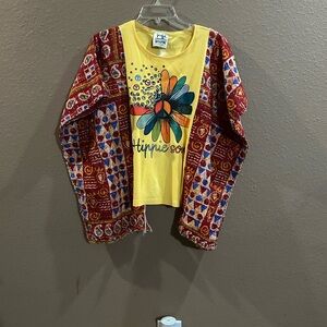 Up cycled shirt made with kantha material.